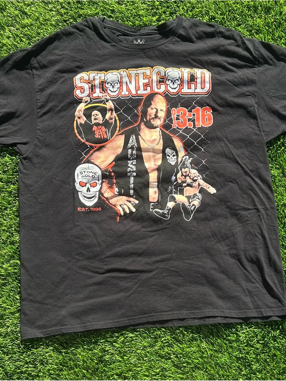WWE Stone Cold 3:16 Black Graphic Tee with Orange & White Accents